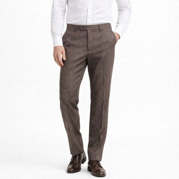Canali Men’s Dress Pants Wool Silk Donegal Brown Melange IT54 37